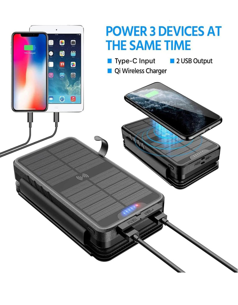 Solar Charger 38800mAh Solar Power Bank with Dual 5V3.1A Outputs 10W Qi Wireless Charger