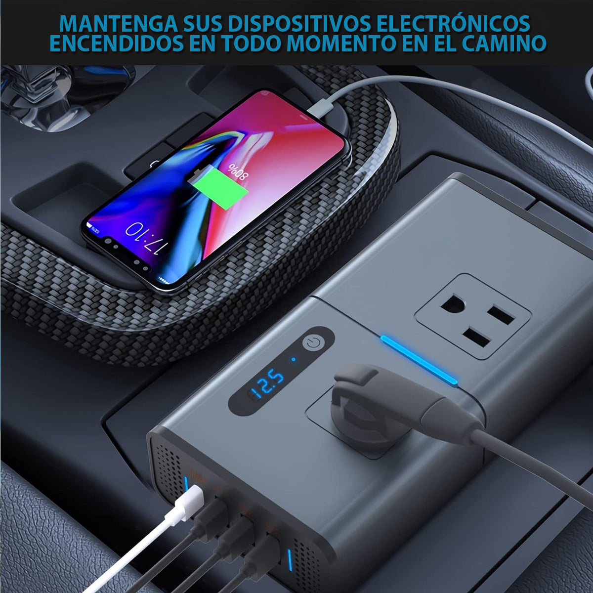 200W Digital Car Power Inverter DC 12V to 110V Car Inverter with 1.2A&2.4A USB, 1 QC3.0 USB and 1 Type C Ports black