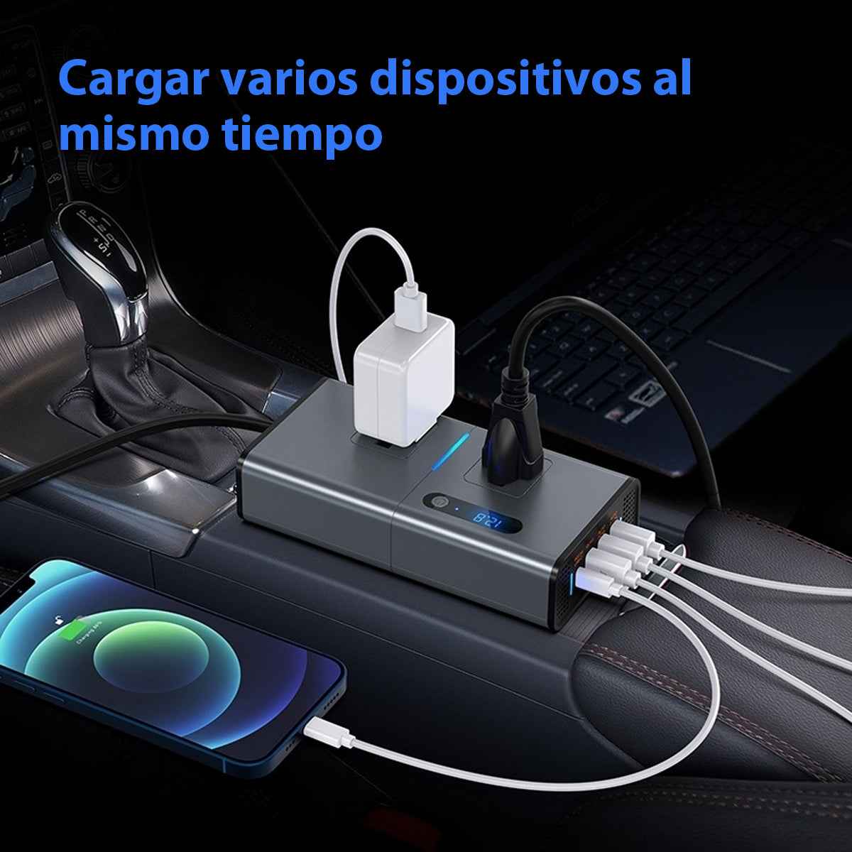 200W Digital Car Power Inverter DC 12V to 110V Car Inverter with 1.2A&2.4A USB, 1 QC3.0 USB and 1 Type C Ports black