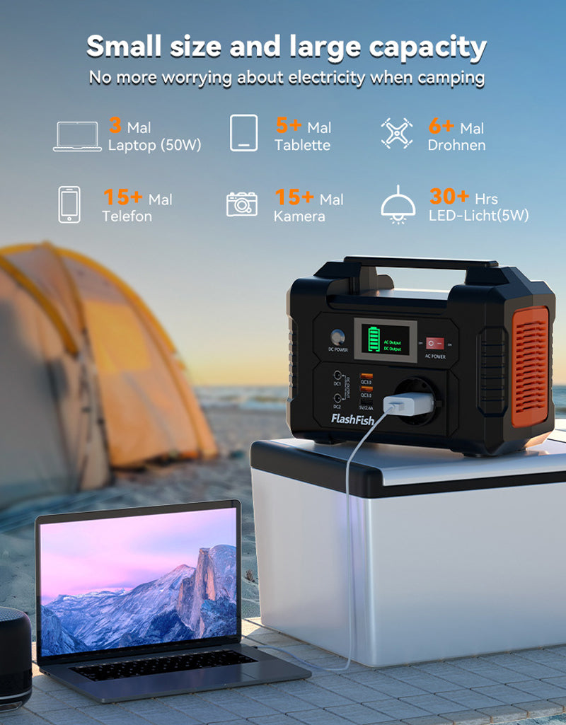E200-200W Portable Power Station, 40800mAh Solar Generator With 110V AC Outlet/2 DC Ports/3 USB Ports