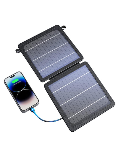 10W Portable Solar Charger(5V/2A Max), Small Foldable Solar Panel with USB-C USB-A Outputs