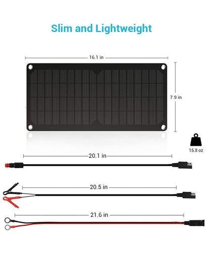 10 Watts Portable Solar Battery Charger Maintainer, Backup for Car Boat Marine Motorcycles Truck