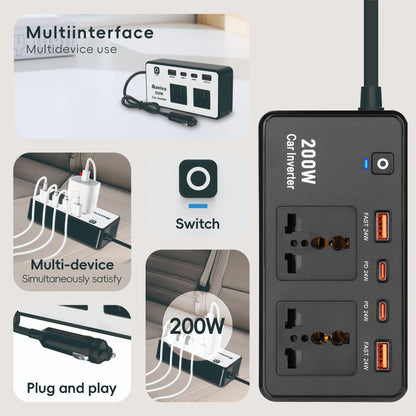 200W Car Power Inverter, DC 12V to 110V AC Car Plug Adapter