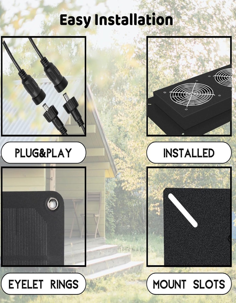 20W Solar Powered Dual Metal Shell Exhaust Fan Kit for Chicken Coops