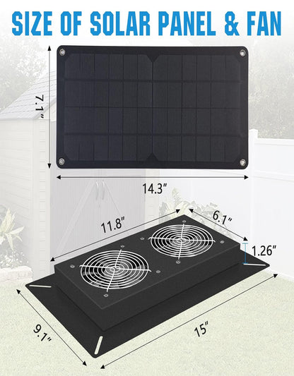 20W Solar Powered Dual Metal Shell Exhaust Fan Kit for Chicken Coops