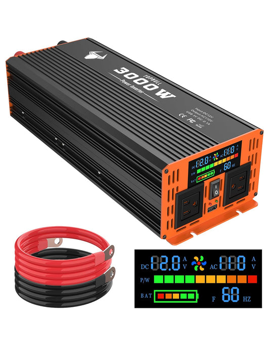 3000 Watt Power Inverter, Car/Outdoor 12V DC to 110V AC Converter, with LED Display