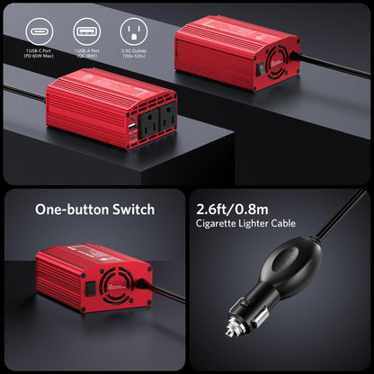 300W Power Inverter DC 12V to 110V AC Car Inverter with 4.2A Dual USB Car Adapter