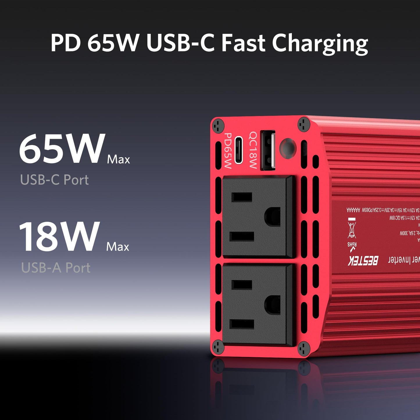 300W Power Inverter DC 12V to 110V AC Car Inverter with 4.2A Dual USB Car Adapter