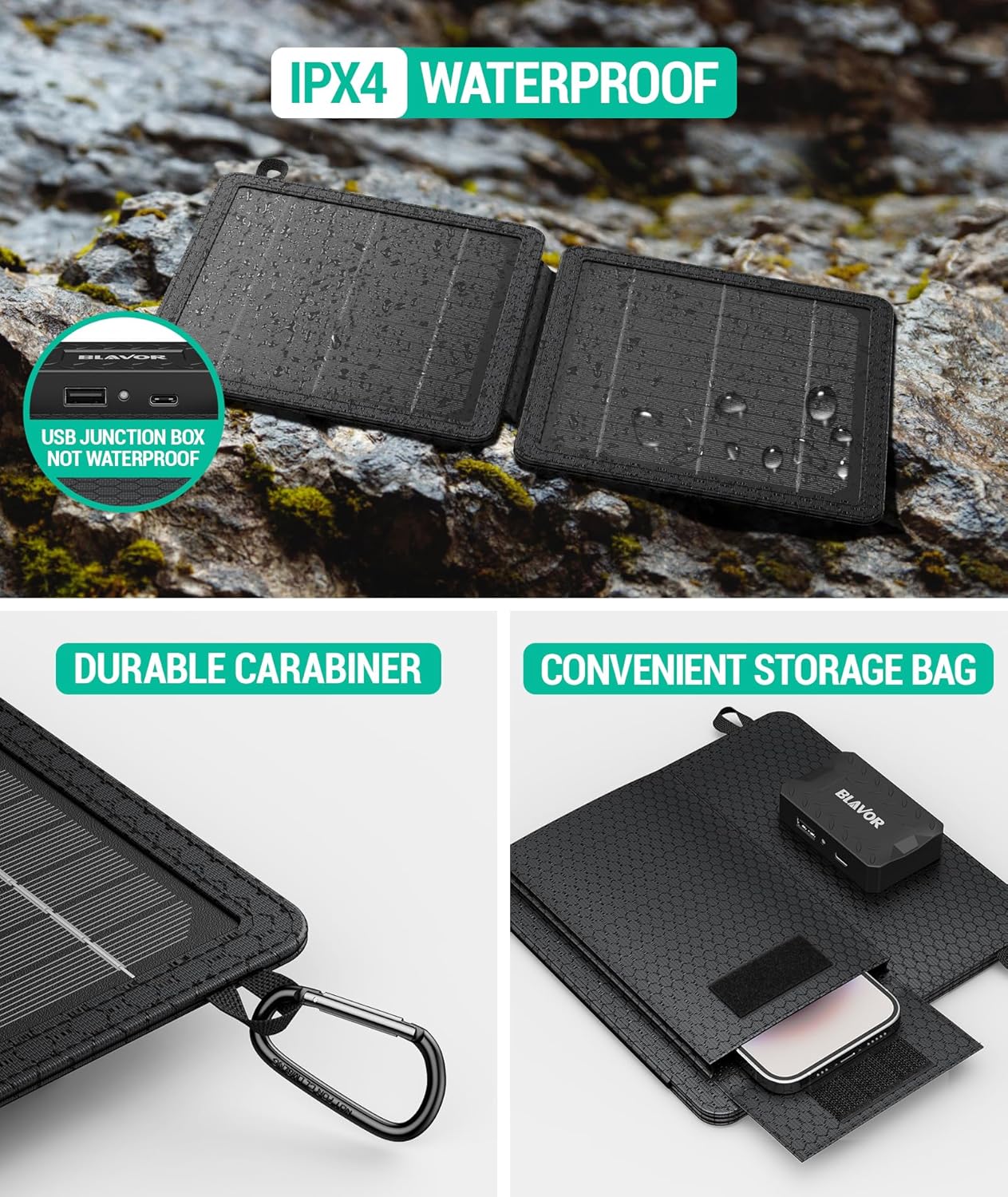 10W Portable Solar Charger(5V/2A Max), Small Foldable Solar Panel with USB-C USB-A Outputs