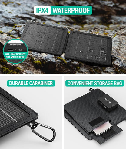 10W Portable Solar Charger(5V/2A Max), Small Foldable Solar Panel with USB-C USB-A Outputs