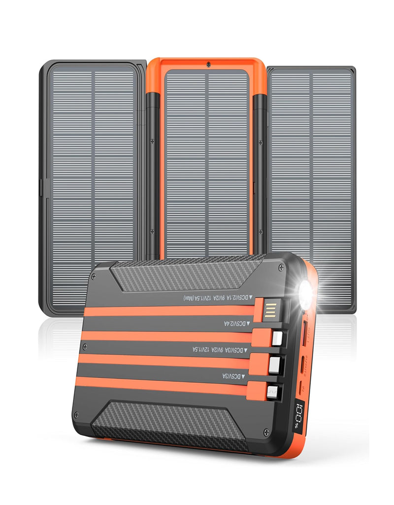 Power Bank Solar Charger 46800mAh Built in 4 Cables 3 Foldable Solar Panels