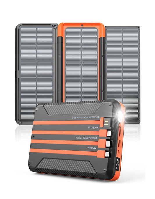 Power Bank Solar Charger 46800mAh Built in 4 Cables 3 Foldable Solar Panels