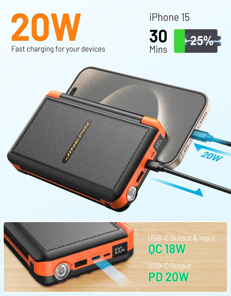 Power Bank Solar Charger 46800mAh Built in 4 Cables 3 Foldable Solar Panels